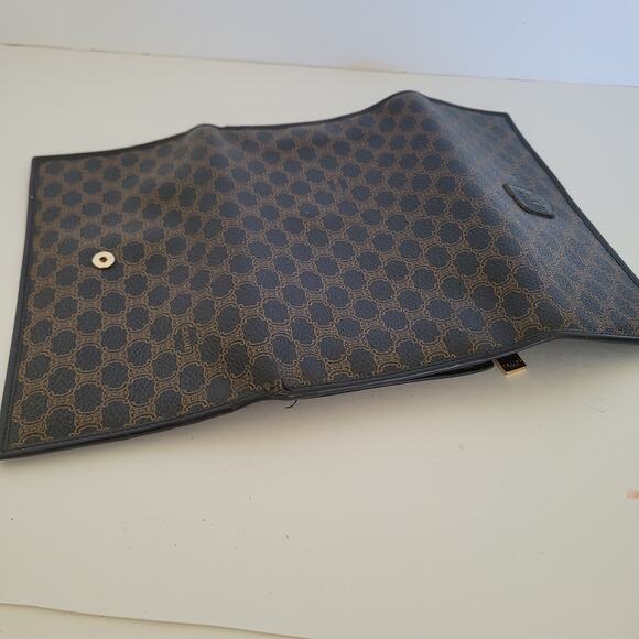 Celine Vintage Trifold Leather Large Wallet Macadam Brown Black Long Logo Design - Picture 10 of 14